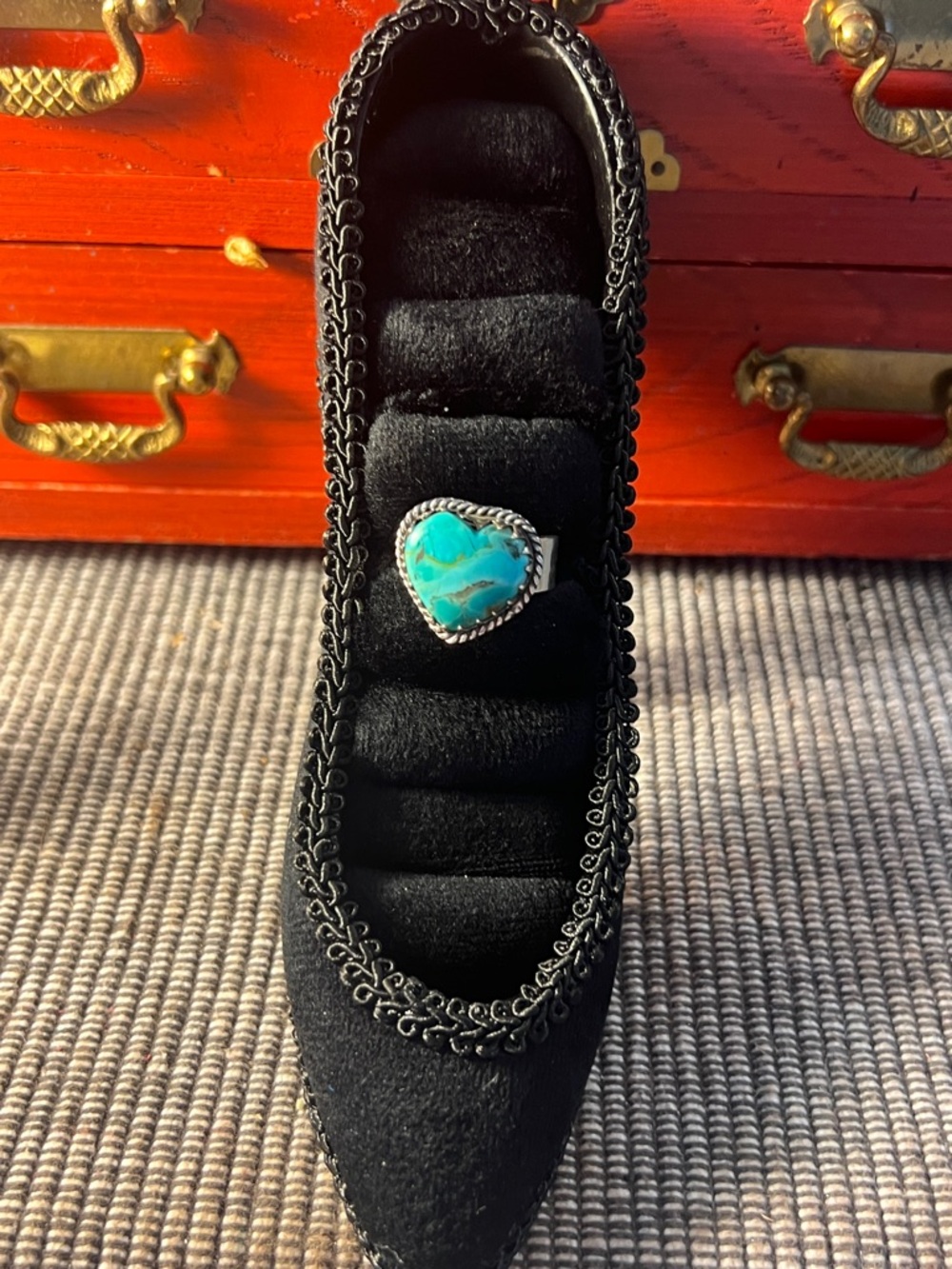 Turquoise Heart Shaped Ring Sterling Silver Stamped